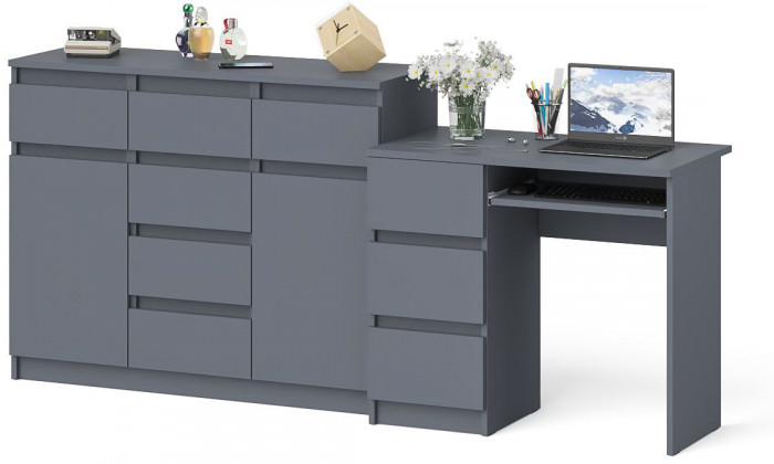 Мори компьютерный стол МС-6 левый + Комод МК1200.4, графит