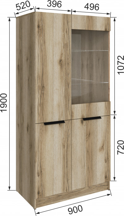 Шкаф Мадрид (0,9) с 1 витриной, Дуб делано