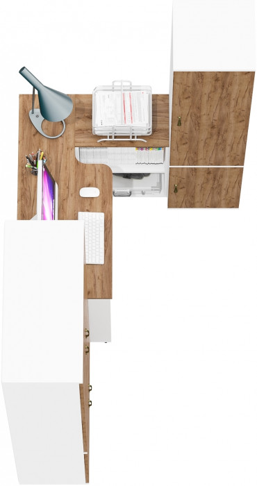 Лидер-8 Шкаф МД 20Б + Стол + Пенал 21Б, цвет белый шагрень/крафт золото, ШхГхВ 285х50/37,5х75/190 или 195х120х75/190 см., НЕ ун.сб.