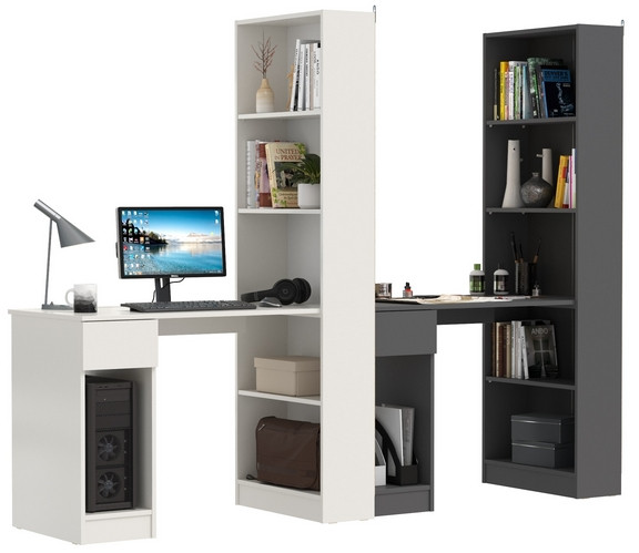 Два Стола письменных Лайт 10.01, цвет белый гладкий/тёмно-серый, ШхГхВ 230,6х58,2х179 см., универсальная сборка(обязательно крепление к стене)