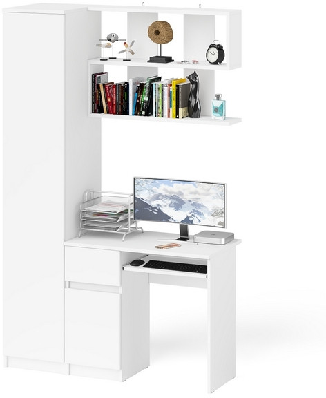 Мори компьютерный стол МС-1 левый + Пенал МШ400.1 + Полка 900, белый