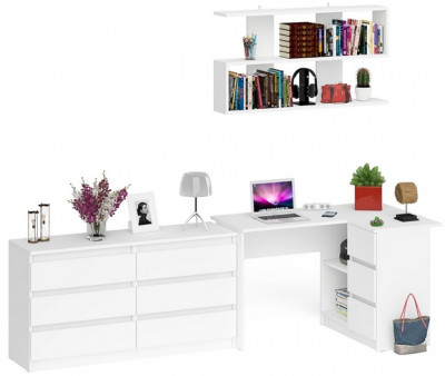 Мори компьютерный стол МС-16 правый + Комод МК1380.6 + Полка 1200, белый