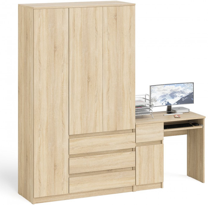 Мори Стол компьютерный МС-1 левый + Шкаф МШ1200.1, цвет дуб сонома, ШхГхВ 210,4х50,4х209,6 см., выдвижной ящик слева, НЕ универсальная сборка