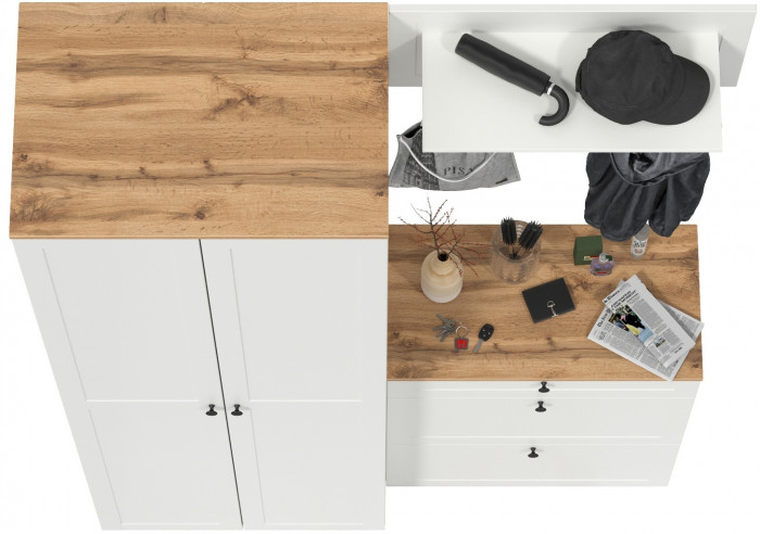 Остин Прихожая 17, белый шагрень/дуб крафт золотой