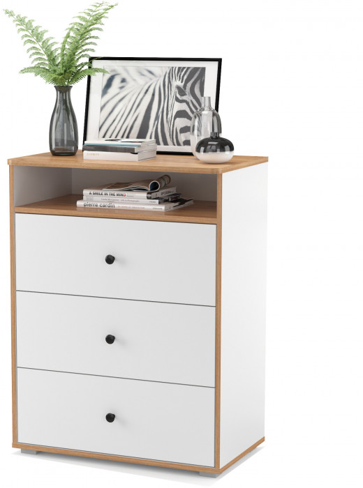 Вуди 13.293 Комод + Полка 15.46, белый премиум/дуб крафт золотой