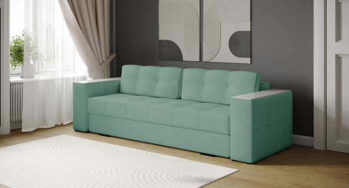 Диван раскладной Нави, мятный/мдф холст белый