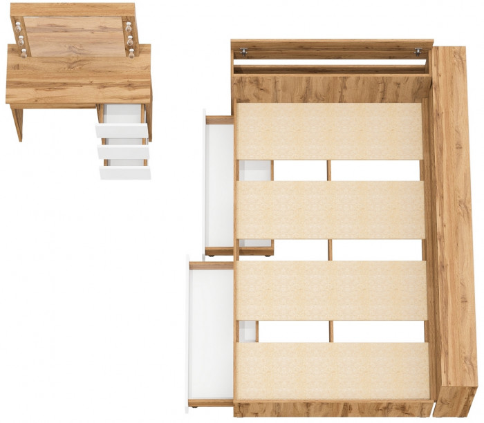 Ксения Кровать с ящиками 1200 + прикроватный блок + Столик с подсветкой Сура, дуб вотан/белый