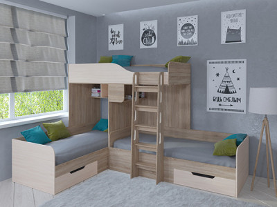 Кровать двухъярусная Трио Сонома/Дуб молочный