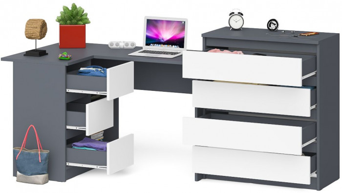Мори компьютерный стол МС-16 левый + Комод МК800.4, графит/белый