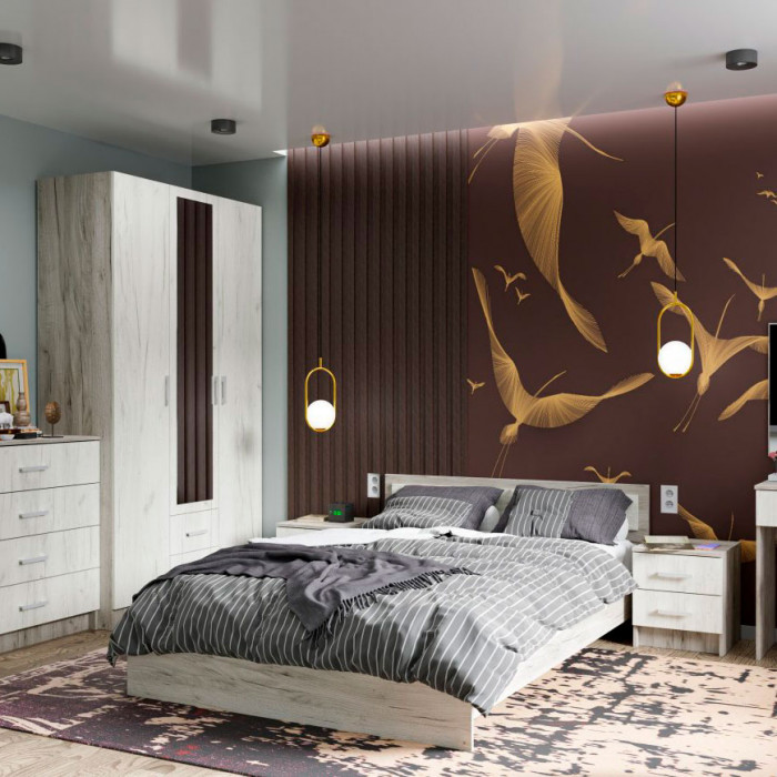 ГАРМОНИЯ КР 601 кровать (1,652х0,7х2,032) дуб крафт белый/дуб крафт серый