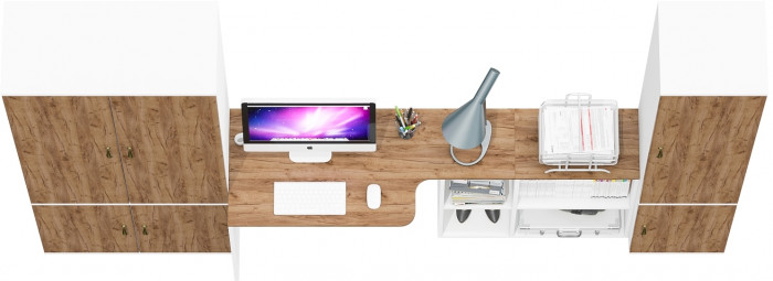 Лидер-8 Шкаф МД 20Б + Стол + Пенал 22Б, цвет белый шагрень/крафт золото, ШхГхВ 285х50/37,5х75/190 или 195х120х75/190 см., НЕ ун.сб.