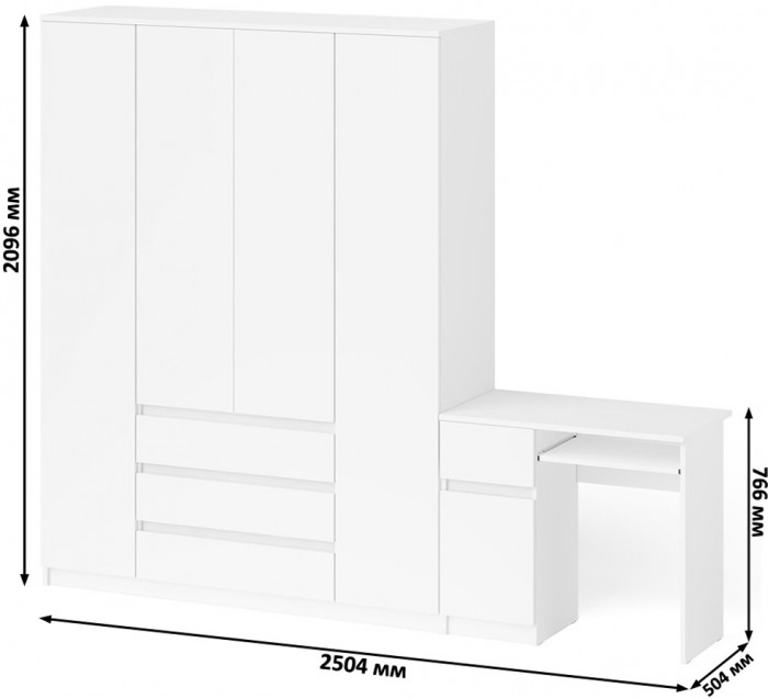 Мори Стол компьютерный МС-1 левый + Шкаф МШ1600.1, цвет белый, ШхГхВ 250,4х50,4х209,6 см., выдвижной ящик слева, НЕ универсальная сборка