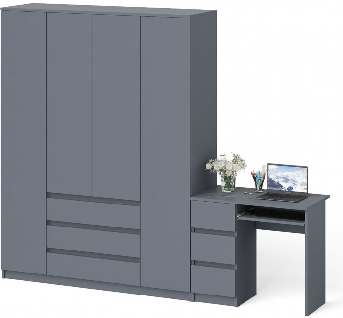 Мори Стол компьютерный МС-6 левый + Шкаф МШ1600.1, цвет графит, ШхГхВ 250,4х50,4х209,6 см., выдвижные ящики слева, НЕ универсальная сборка