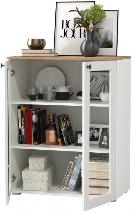 Остин 16.394.01 Шкаф-витрина(тумба), цвет белый шагрень/дуб крафт золотой, ШхГхВ 80х41,9х99,3 см.