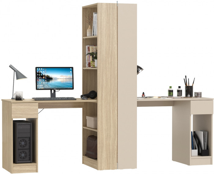 Два Стола письменных Лайт 10.01, цвет плэйн/сатин, ШхГхВ 230,6х58,2х179 см., универсальная сборка(обязательно крепление к стене)