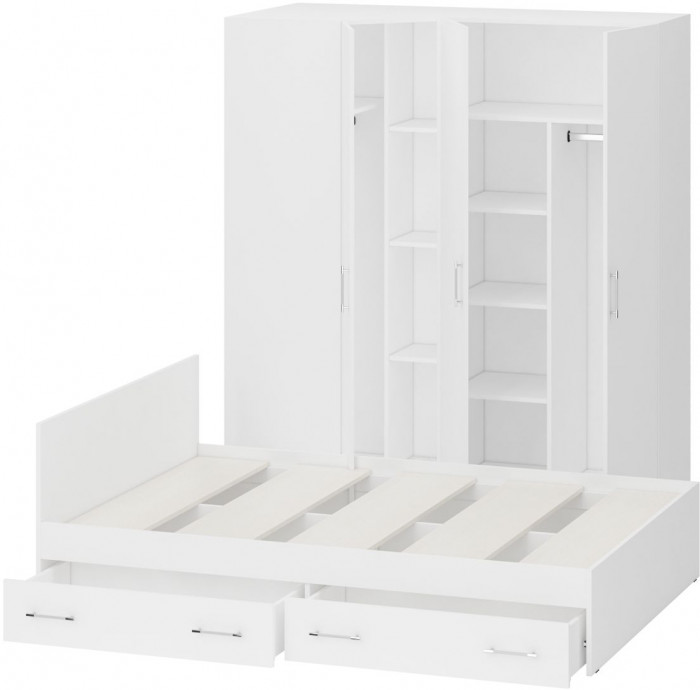 Спальня Стандарт 2-1400Я, цвет белый, ШхГхВ 143,5х203,5х70 + 171,2х81,2х200 см., сп.м. 1400х2000 мм., без матраса, основание есть