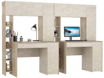 КР100 Стол компьютерный Комфорт 12.71 + Стол компьютерный Комфорт 12.71, цвет дуб крафт серый/шёлковый камень, ШхГхВ 233,4х60,2х165,4 см., НЕ ун. сб.