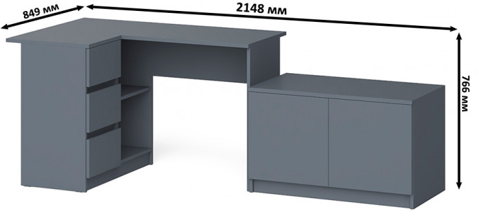 Мори компьютерный стол МС-16 левый + Тумба МА900.1, графит