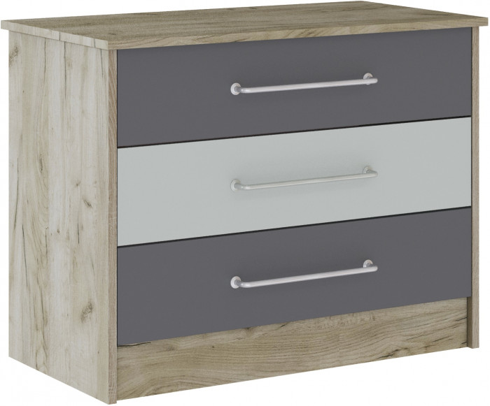 Комод 3 ящика Колибри-Лофт, Дуб крафт серый/Графит серый
