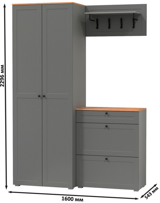 Остин Прихожая 17, серый графит/дуб крафт золотой