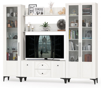 Валенсия Гостиная № 061, ЛДСП белый шагрень/МДФ белый шагрень