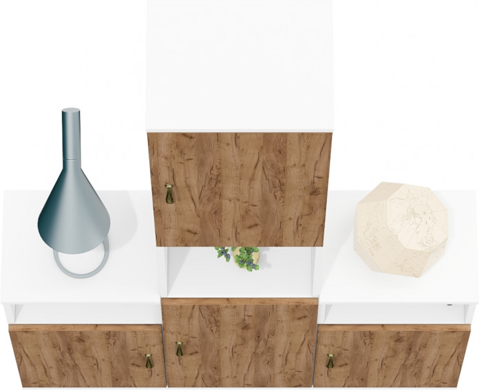 Лидер-8 Пенал + Тумба МД 3.19 + Тумба МД 3.19, белый шагрень/крафт золото