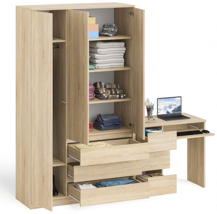 Мори компьютерный стол МС-6 левый + Шкаф МШ1200.1, дуб сонома