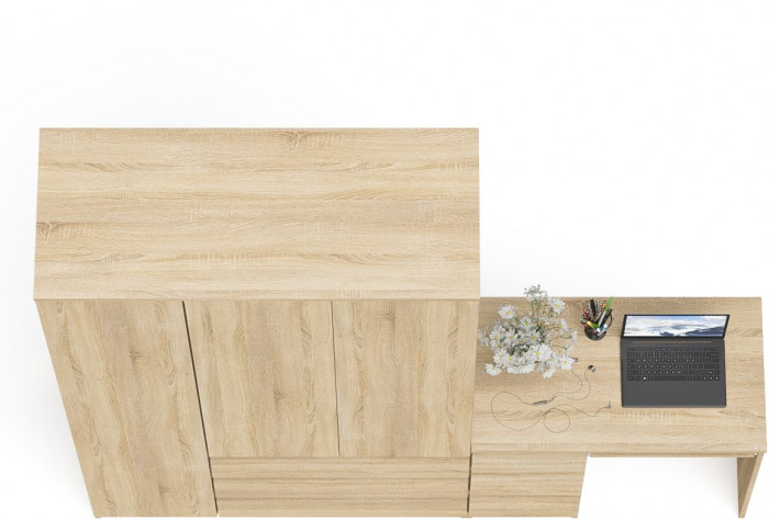Мори компьютерный стол МС-6 левый + Шкаф МШ1200.1, дуб сонома