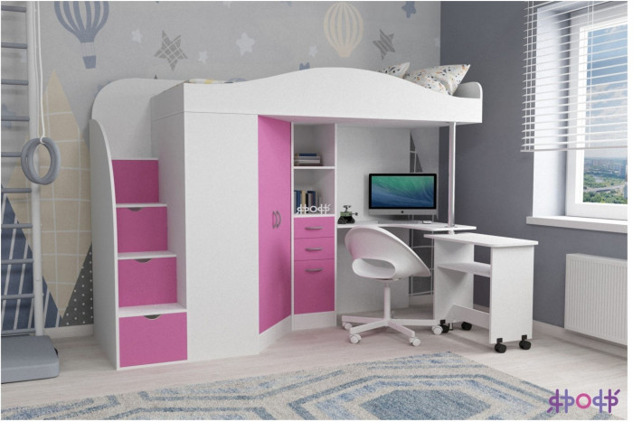 Кровать-чердак Юниор 4 (Белое дерево/Ирис)