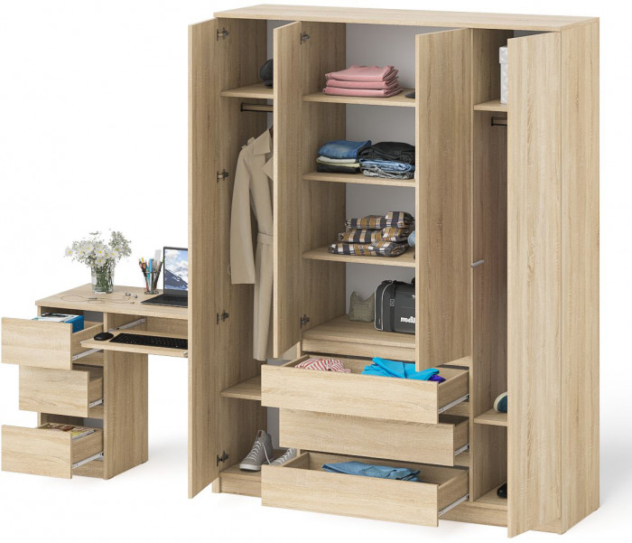 Мори Стол компьютерный МС-6 левый + Шкаф МШ1600.1, цвет дуб сонома, ШхГхВ 250,4х50,4х209,6 см., выдвижные ящики слева, НЕ универсальная сборка