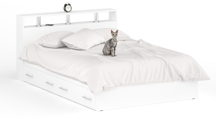 Камелия Кровать с ящиками 1400 + две тумбы, цвет белый, ШхГхВ 256х217х78,2 см., сп.м. 1400х2000 мм., без матраса, основание есть