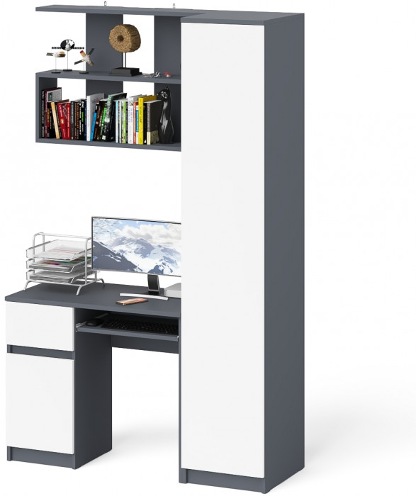 Мори компьютерный стол МС-1 левый + Пенал МШ400.1 + Полка 900, графит/белый