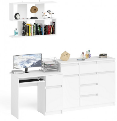 Мори компьютерный стол МС-1 правый + Комод МК1200.4 + Полка 900, белый
