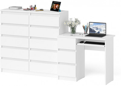 Мори Стол компьютерный МС-6 левый + Комод МК1200.10, цвет белый, ШхГхВ 210,4х50х115 см., выдвижные ящики слева, НЕ универсальная сборка