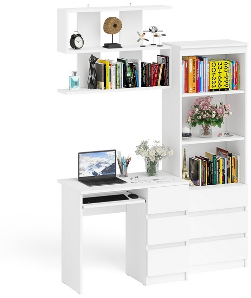 Мори Стол компьютерный МС-6 правый + Стеллаж МСТ600.3 + Полка 900, цвет белый, ШхГхВ 150,4х50х209,6 см., НЕ универсальная сборка