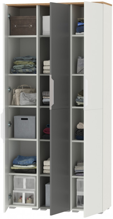Октава Набор шкафов 49, цвет белый шагрень/серый графит/дуб крафт золотой/фасады МДФ белый шагрень/серый графит, ШхГхВ 96,6х35,3х197,6 см., ун. сб.