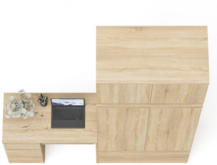 Мори Стол компьютерный МС-6 левый + Шкаф МШ900.1 + Антресоль МА900.1, цвет дуб сонома, ШхГхВ 180,4х50,4х234,2 см., выдвиж. ящики слева, НЕ ун. сб.