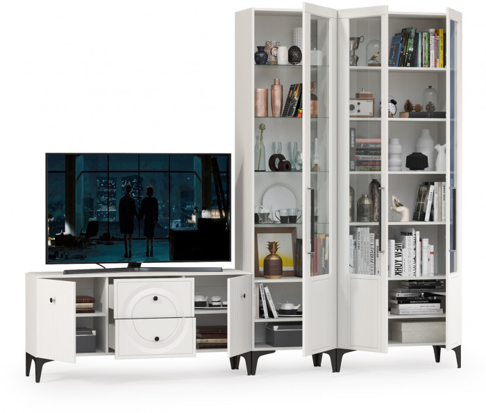 Валенсия Гостиная № 076, цвет ЛДСП белый шагрень/МДФ белый шагрень, ШхГхВ 272,2х38,3х225,2 см., универсальная сборка