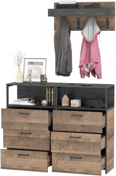 Трувор Прихожая 153, цвет дуб гранж песочный/интра, ШхГхВ 132х37х195 см.