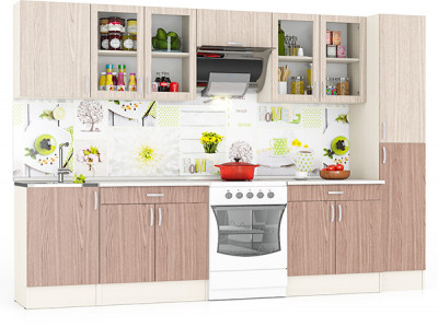 Кухня Мери 10 ШВ500+ШВС800+ШВв600+ШВС800+Пенал кухонный 40 см.+ШНМ500+ШН1Я800+ШН1Я800, цвет дуб/ясень шимо светлый/тёмный, ШхГхВ 310х60х212 см.