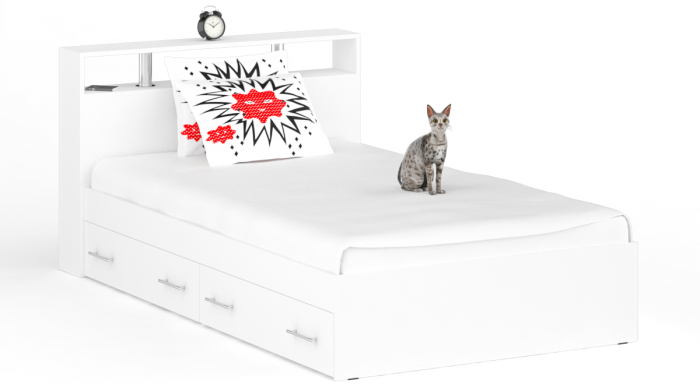 Камелия Кровать с ящиками 1200, цвет белый, ШхГхВ 123,5х217х78,2 см., сп.м. 1200х2000 мм., без матраса, основание есть