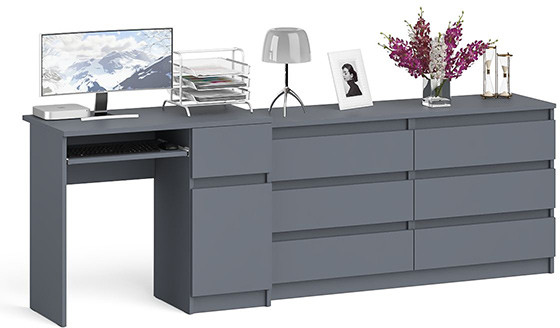 Мори Стол компьютерный МС-1 правый + Комод МК1380.6, цвет графит, ШхГхВ 228х50х76,6 см., выдвижной ящик справа, НЕ универсальная сборка