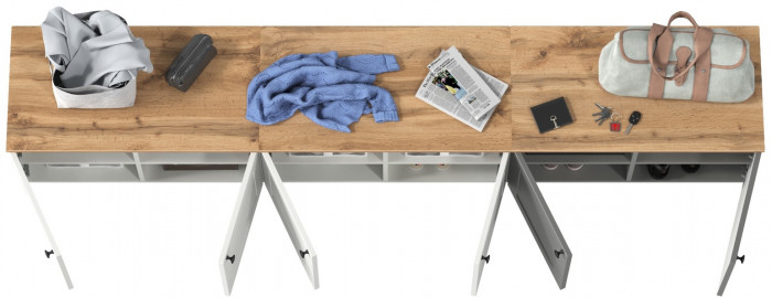 Остин 13.257 Тумба + 13.257 Тумба + 13.257 Тумба, белый шагрень/серый графит/дуб крафт золотой