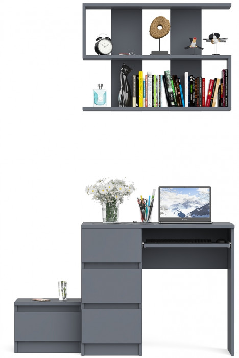 Мори Стол компьютерный МС-6 левый + Тумба ТМП400.1 + Полка 900, цвет графит, ШхГхВ 130,4х50х209,6 см., НЕ универсальная сборка