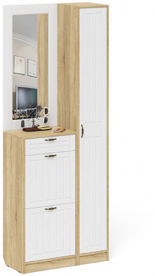 Прихожая П-6 Компоновка № 23, цвет дуб сонома/фасады МДФ белое дерево фрезеровка прованс, ШхГхВ 80х35х210 см., универсальная сборка