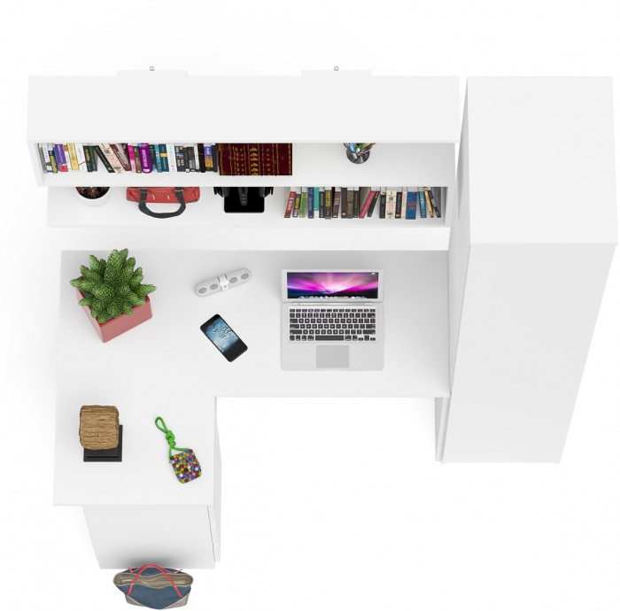 Мори компьютерный стол МС-16 левый + Пенал МШ400.1 + Полка 1200, белый