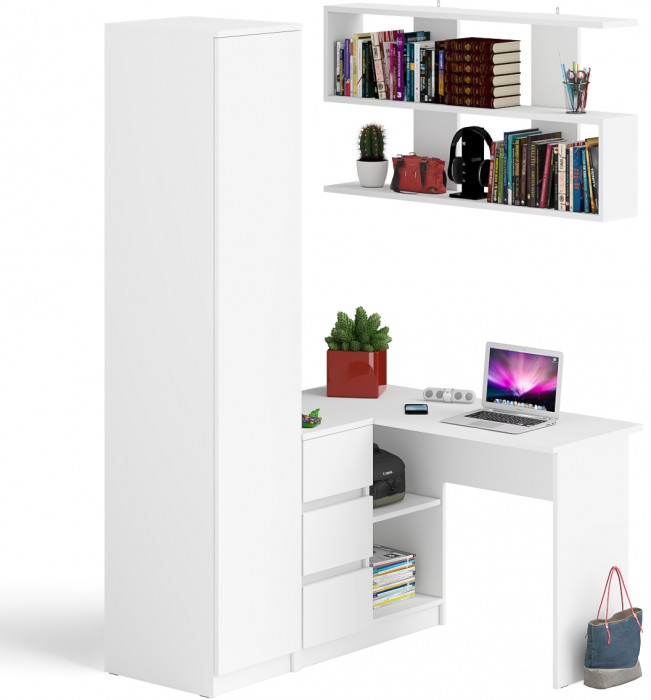 Мори компьютерный стол МС-16 левый + Пенал МШ400.1 + Полка 1200, белый