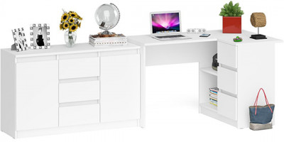 Мори компьютерный стол МС-16 правый + Комод МК1200.3, белый