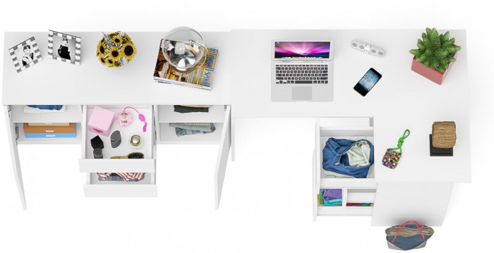 Мори компьютерный стол МС-16 правый + Комод МК1200.3, белый