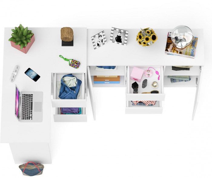 Мори компьютерный стол МС-16 правый + Комод МК1200.3, белый